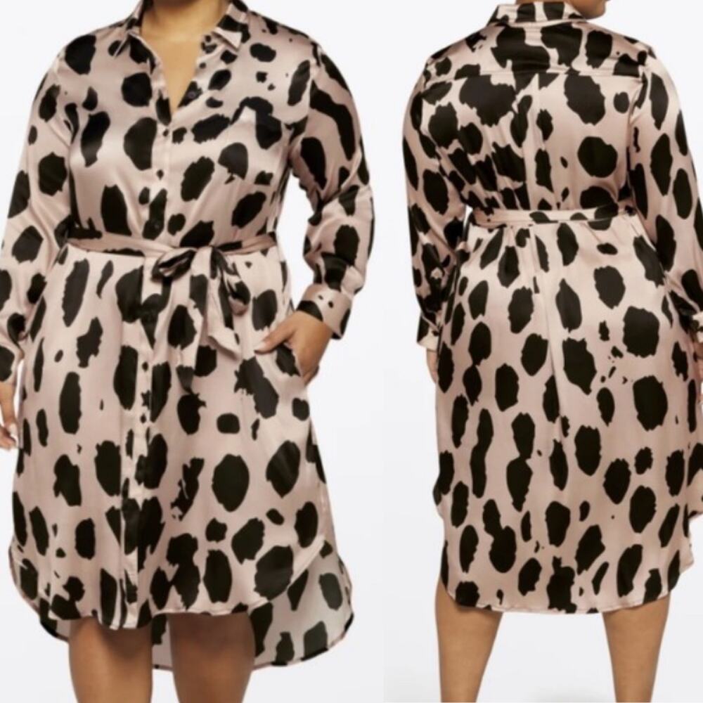 Megan Renee Organic Silk Shirt Dress Leopard Animal Print Belted Pink Black 2X